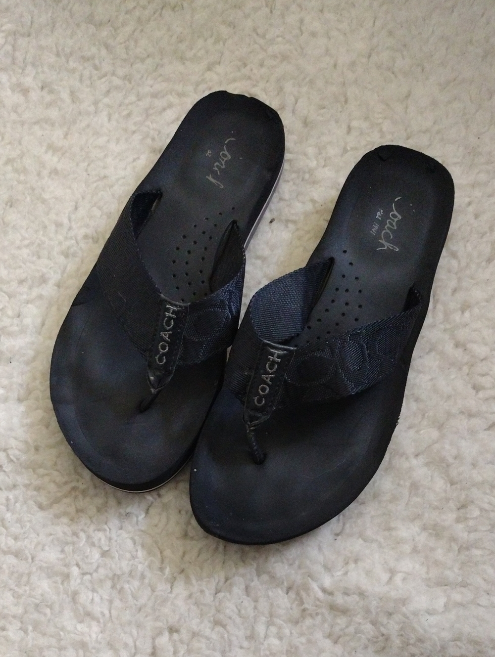 Coach Black Women's Flip Flop Sandals with Signature Strap